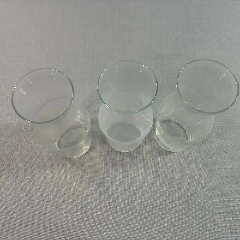 Vintage Clear Glass Juice Carafes Set of 3 Etched Dot Breakfast Bottles 7 Inch